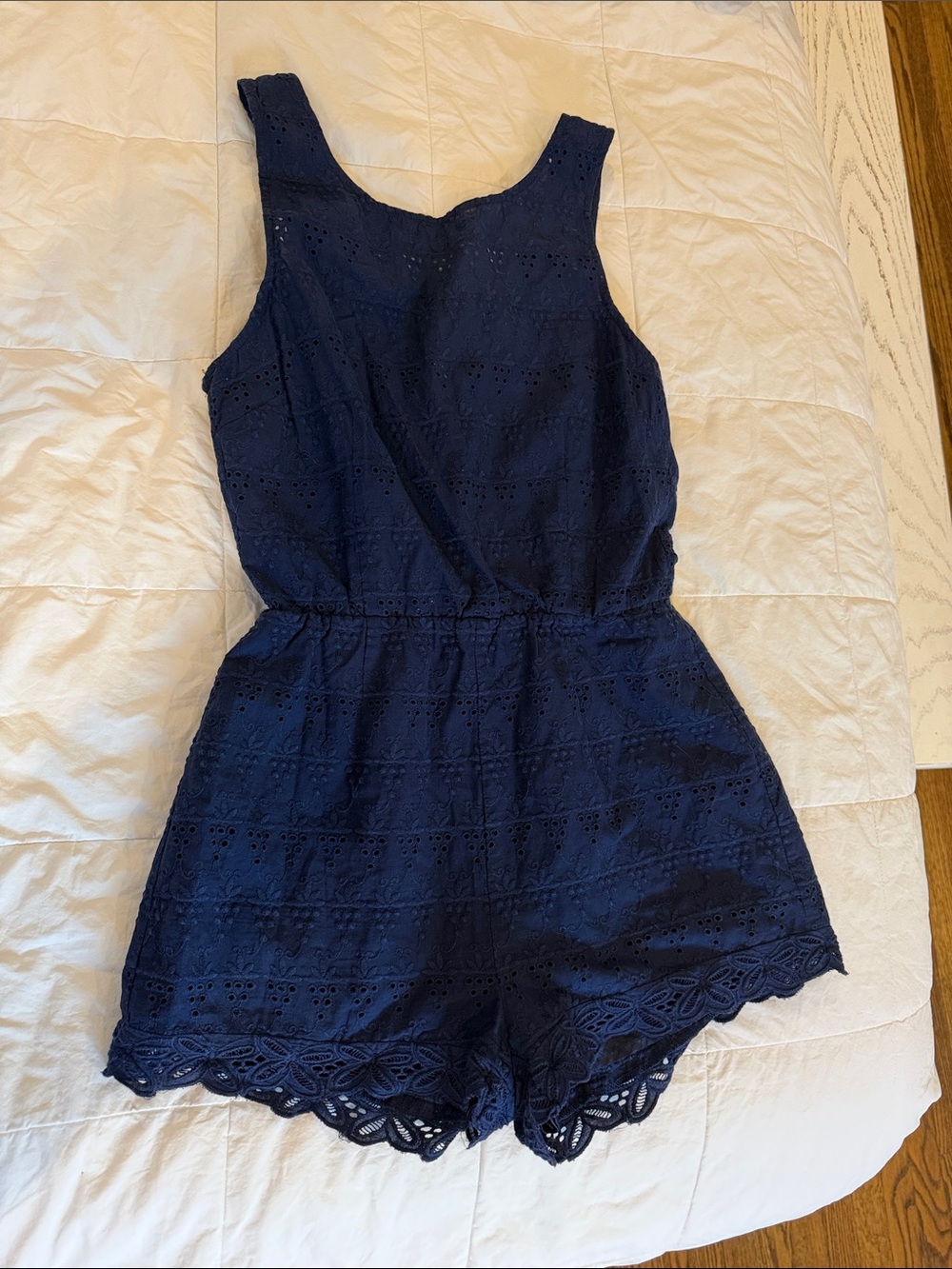 Girls' Navy Eyelet Romper - Sleeveless Kids Bottoms